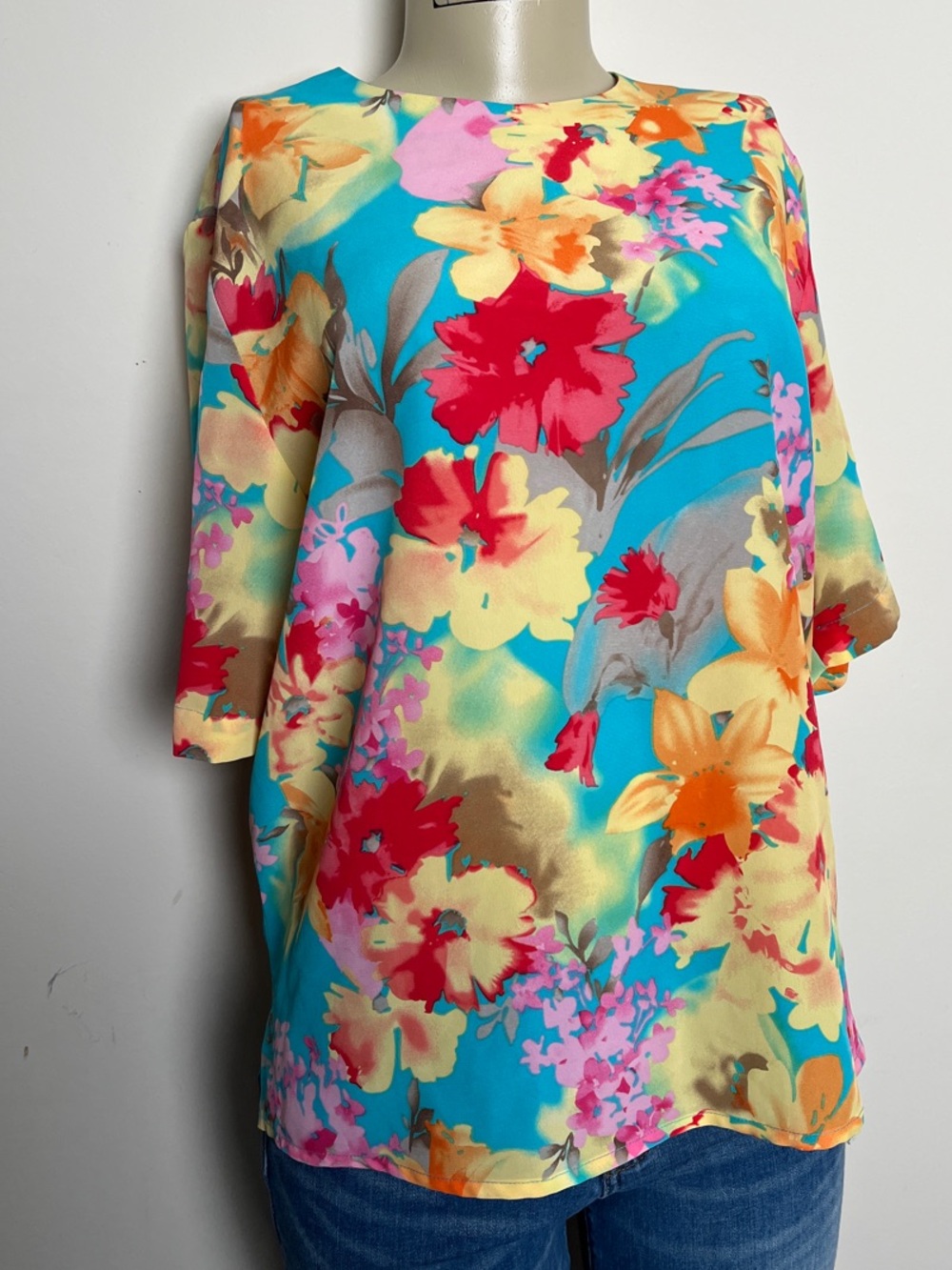 Turquoise Floral Short-Sleeve Blouse